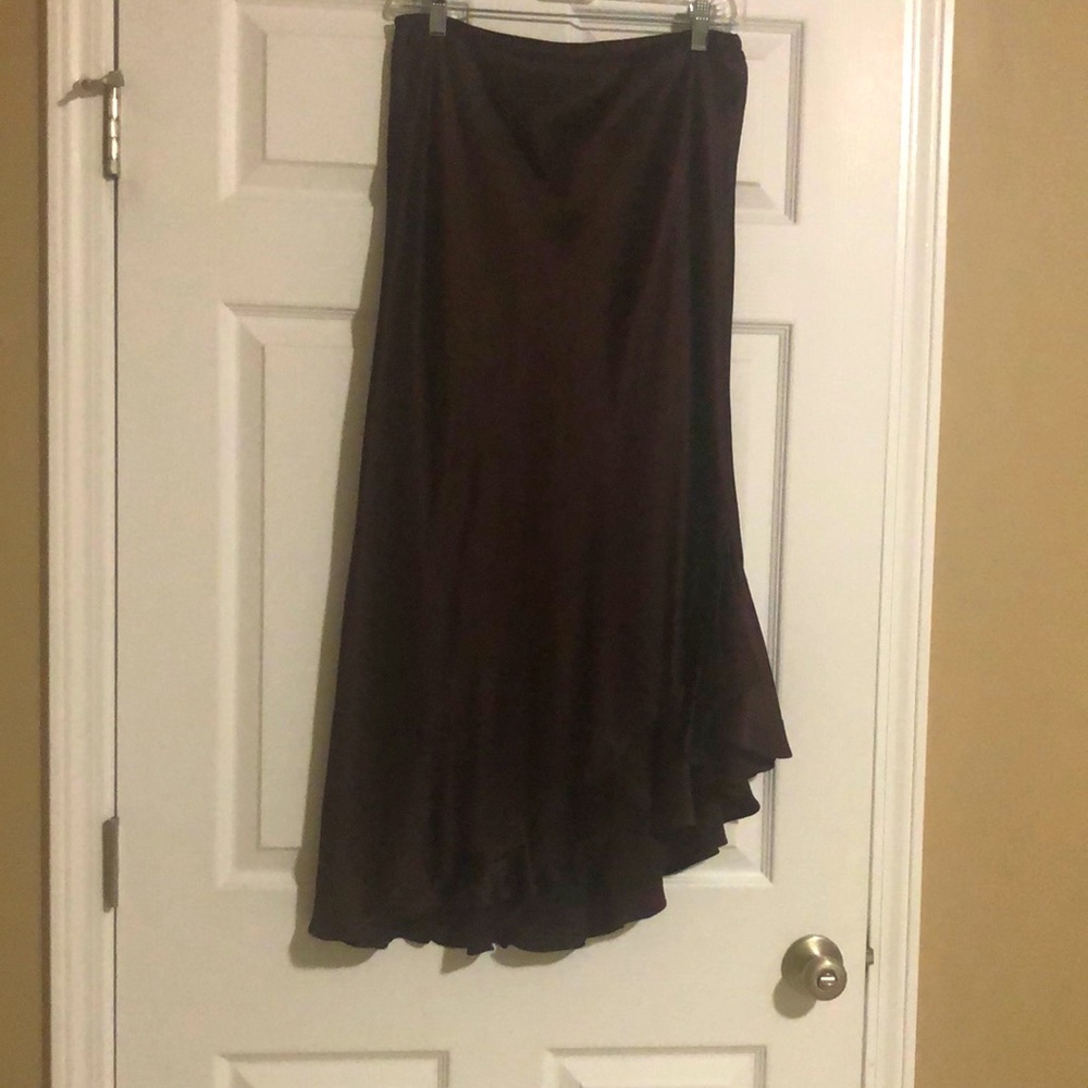 Brown silk ruffle skirt